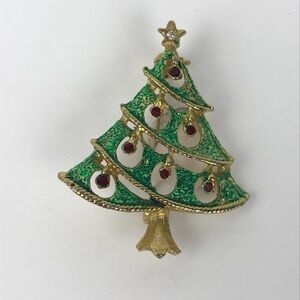 Vtg Christmas Tree Holiday Brooch Pin